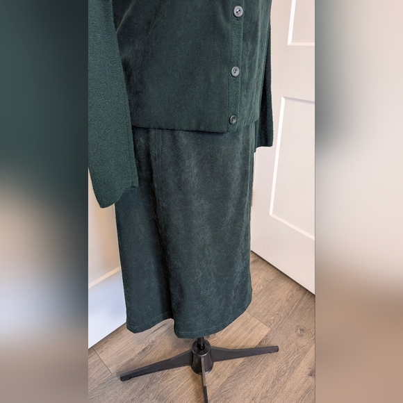 Vintage Talbot's skirt set merino wool sweater jacket faux suede green skirt Lrg - Picture 6 of 12